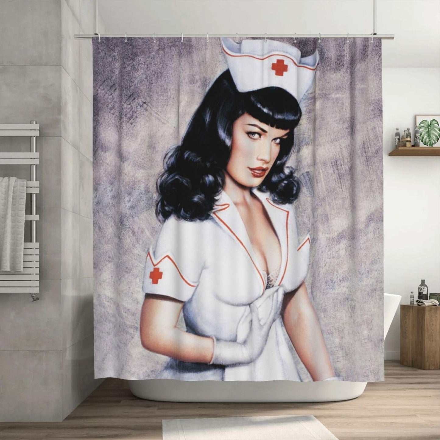 FUNNY KIDS' HOME Retro Pin up Girl Shower Curtains for Bathroom Oil Painting Art Canvas Style Bathroom Decor Sexy Nurse Waterproof Polyester 72(w) x72(h)