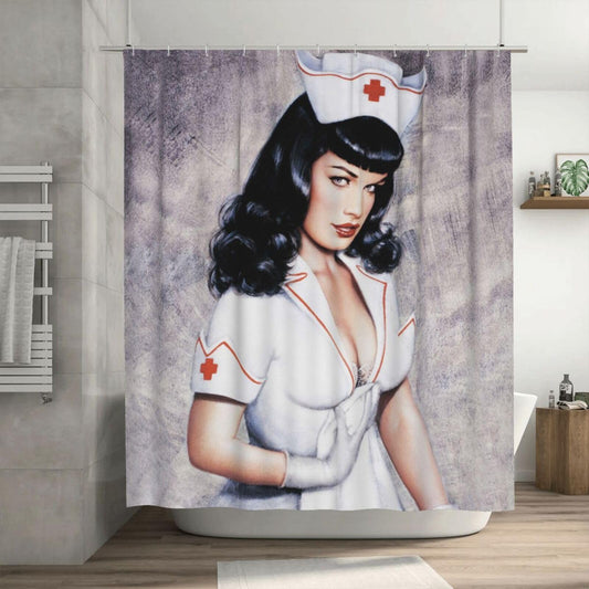 FUNNY KIDS' HOME Retro Pin up Girl Shower Curtains for Bathroom Oil Painting Art Canvas Style Bathroom Decor Sexy Nurse Waterproof Polyester 72(w) x72(h)