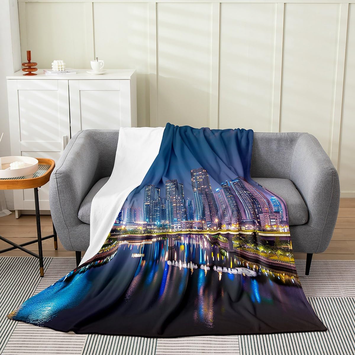 Erosebridal American Cityscape Blanket,Modern City Building Throw Blanket for Man,Famous Urban Fleece Blanket Lightweight,City Lights Flannel Blanket Baby 30x40 Inch