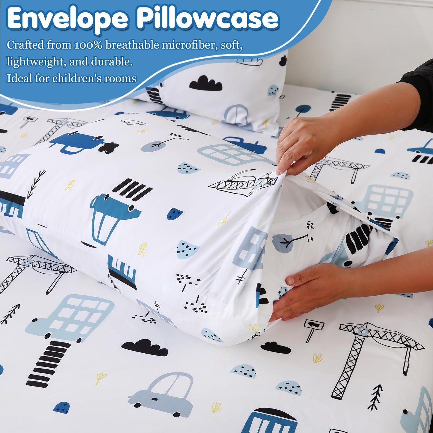 CIMVI Twin Bed Sheets Boys Kids Construction Car Sheet Set 15-Inch Deep Pocket Fitted Sheet Soft Microfiber 3 Pieces Bedding Sets with Pillowcase Fade Resistant Children Room Decor