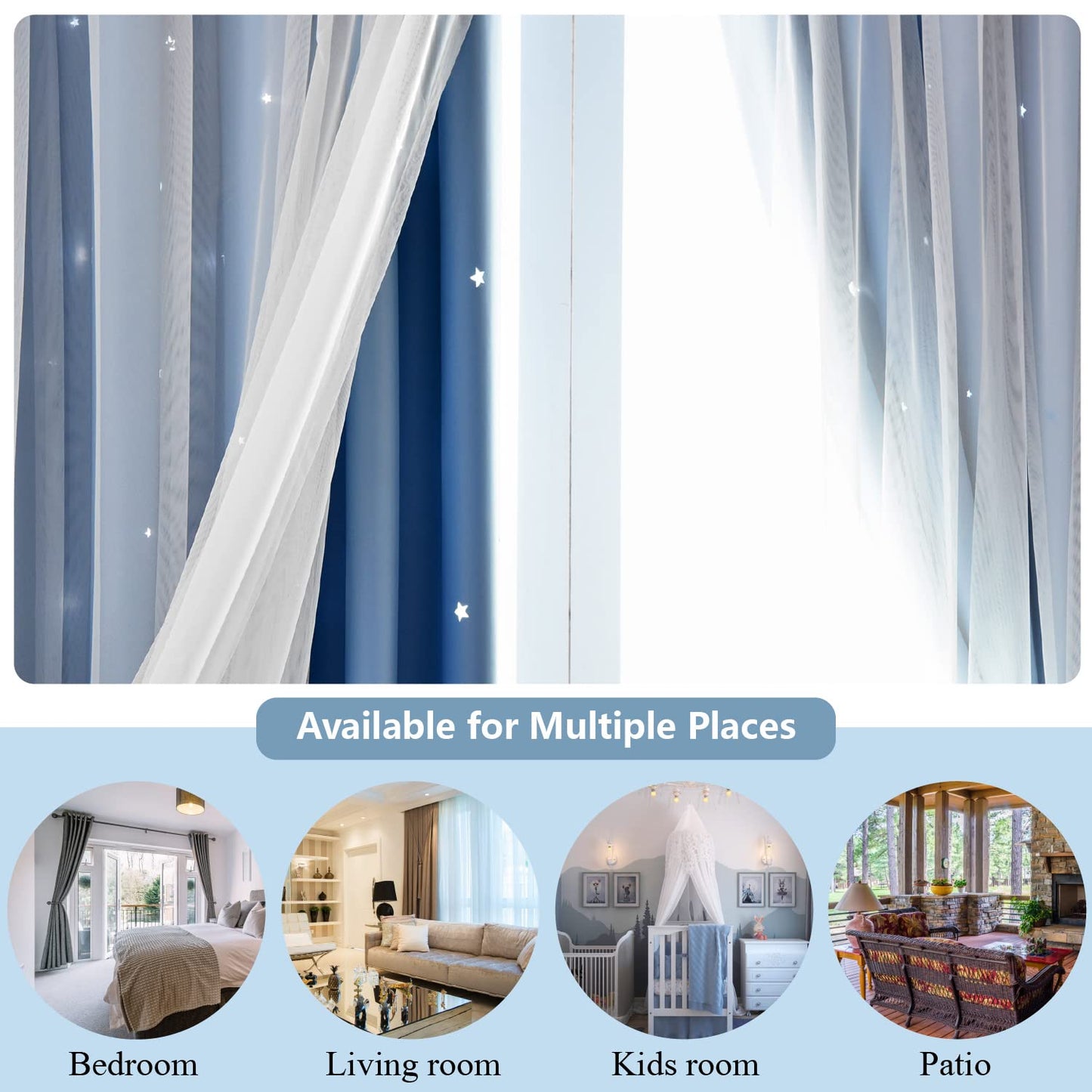 Loyala Star Curtains - Living Room & Bedroom Drapes, Blackout & Kids Curtains, 84 Inch Long, 2 Panels Set, Blue, 52 X 84 Inches