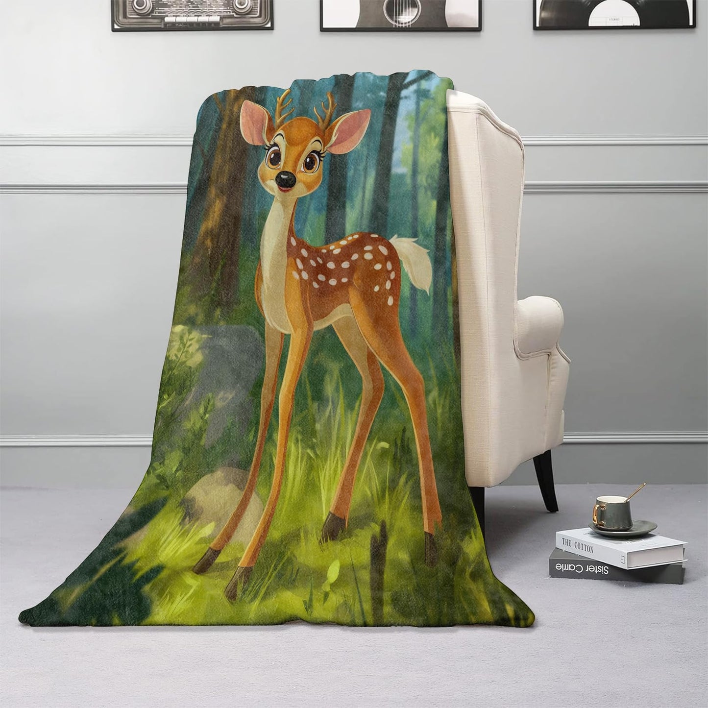 Kibue Cute Cartoon Deer Blanket Warm & Cozy Flannel Throw Blanket - Soft Plush Lightweight Blankets for Travel, Sofa, Bedroom, Office, Home Decor for Adults Kids Women 60"×50"