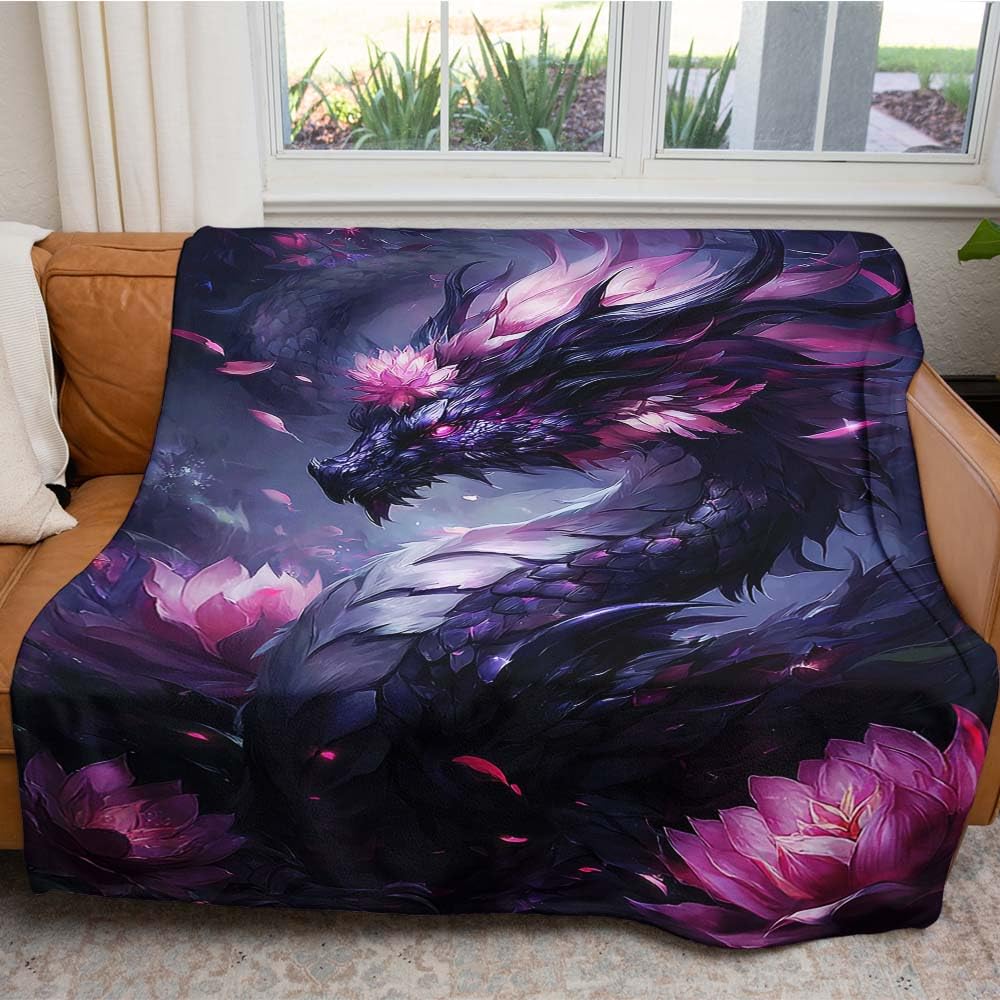 Custom Dragon Blanket for Kids Teens Adults – Soft Fantasy Throw Cozy Animal Print Bed Throw for Bedroom or Living Room (Dragon Blanket #13)