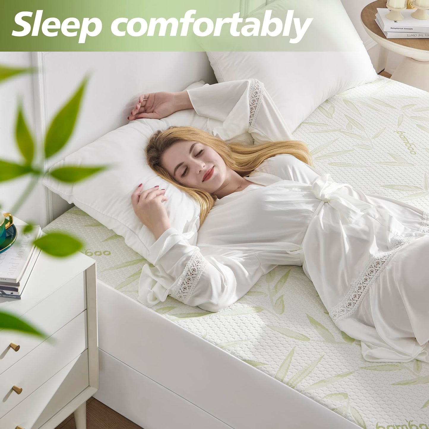 Queen Mattress Protector Waterproof Mattress Pad Washable Bamboo Rayon Mattress Cover Breathable Noiseless Bed Protector 5" - 21'' Elastic Fitted Deep Pocket