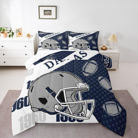 Feelyou Football Bedding Set Soft for Boys Girls, Dallas Comforter Set Full Size Football City Duvet Quilt Microfiber Bedroom Decor 3 Pcs with 2 Pillow Cases