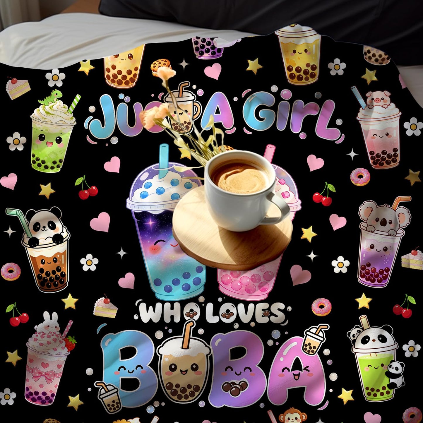 Boba Tea Blanket Soft Cozy Flannel Blanket Cute Bubble Tea Theme Blanket Bedding Decor Gifts for for Boba Lovers Girls Kids Women Adults 50"x40"