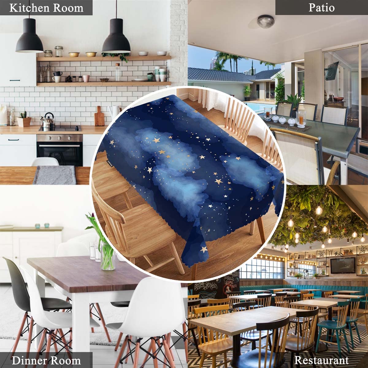 Swono Decorative Rectangle Table Cloth Stars Galaxy, Blue Cosmos Sky Galaxy Universe Space Polyester Tablecloth Kitchen Table Cover for Dining BBQ Picnic Coffee Table 50x72, 4-6 Seats