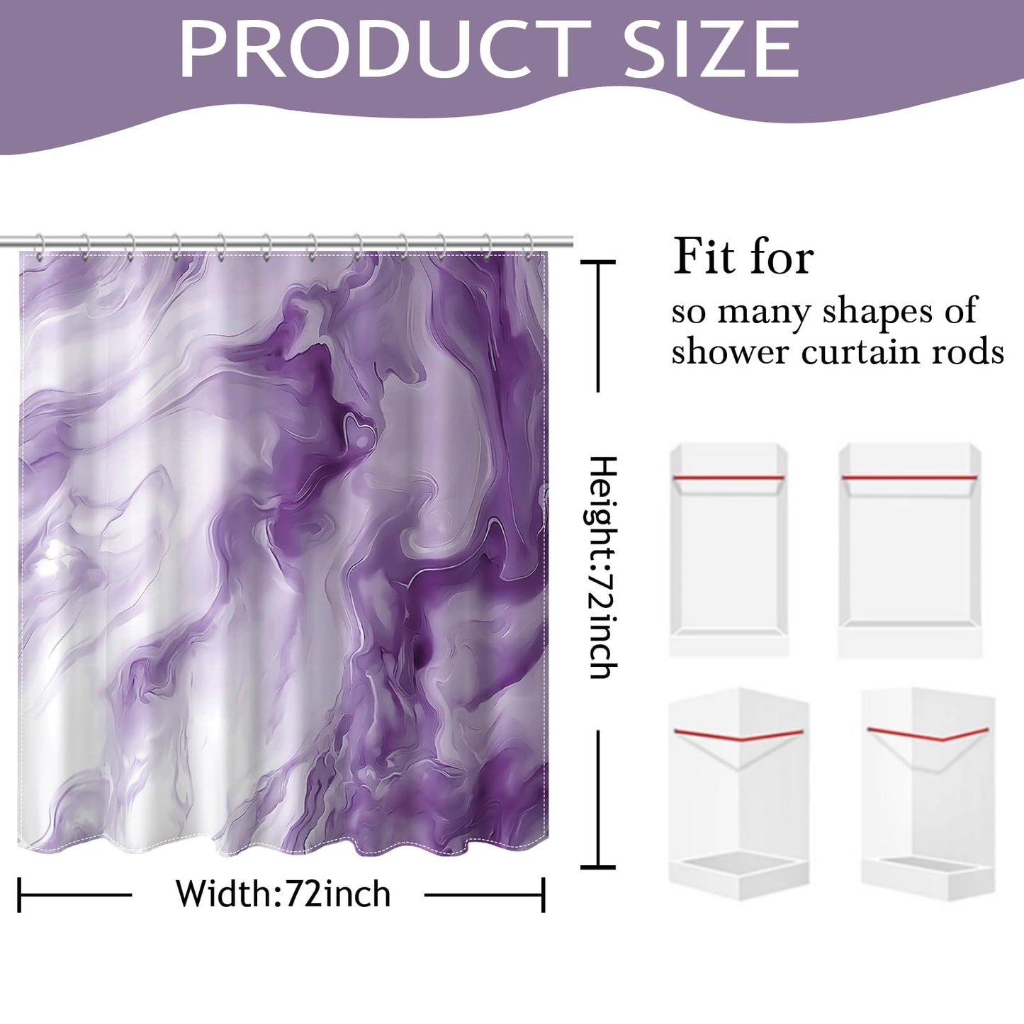 Mocsicka Shower Curtains for Bathroom, Purple Marble Shower Curtain for Bathroom, Abstract Purple and White Shower Curtain Modern Art Decor Waterproof Bath Curtain for Modern Bath Decor, 72 X 72 Inch