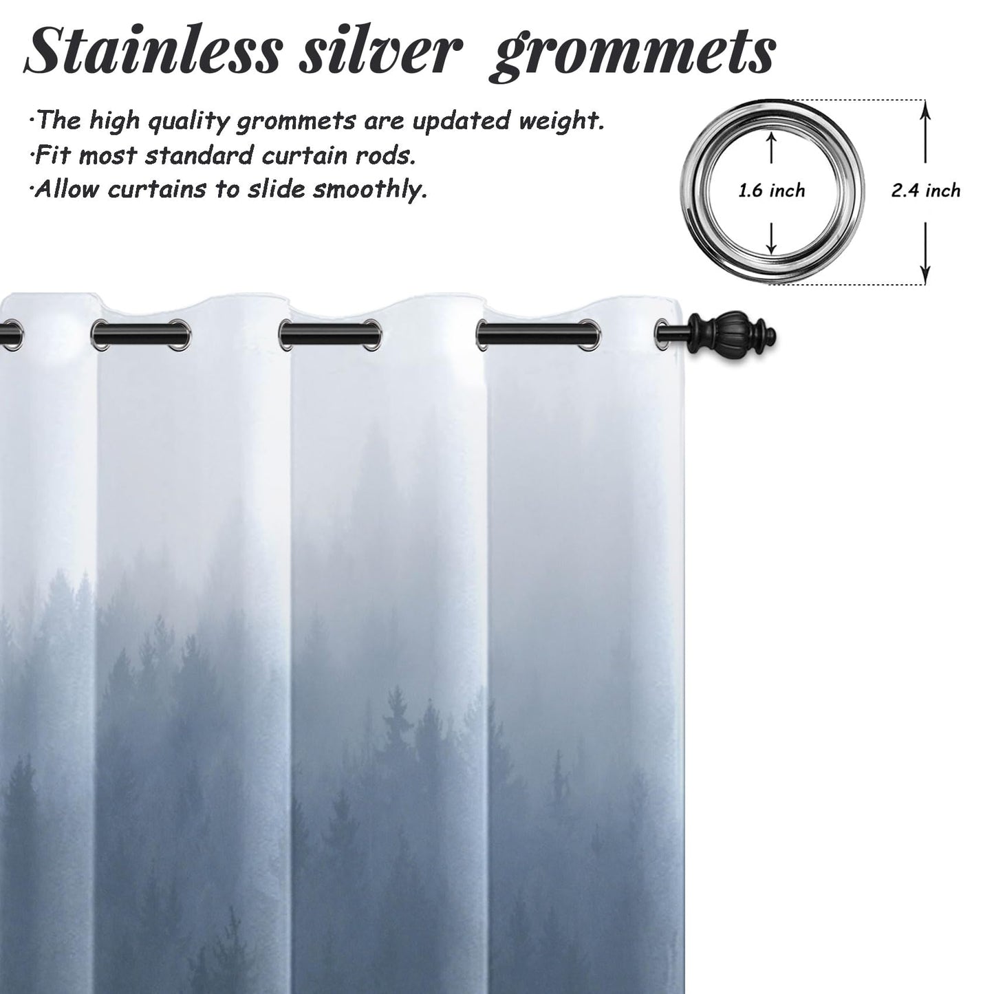 AWERT Blackout Curtains for Bedroom Navy Blue Ombre Forest Window Drapes 2 Panels for Living Room Heat Blocking 21x63inch