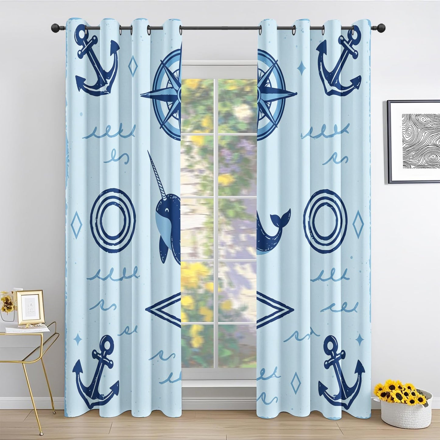 Cartoon Whale Curtains for Living Room
