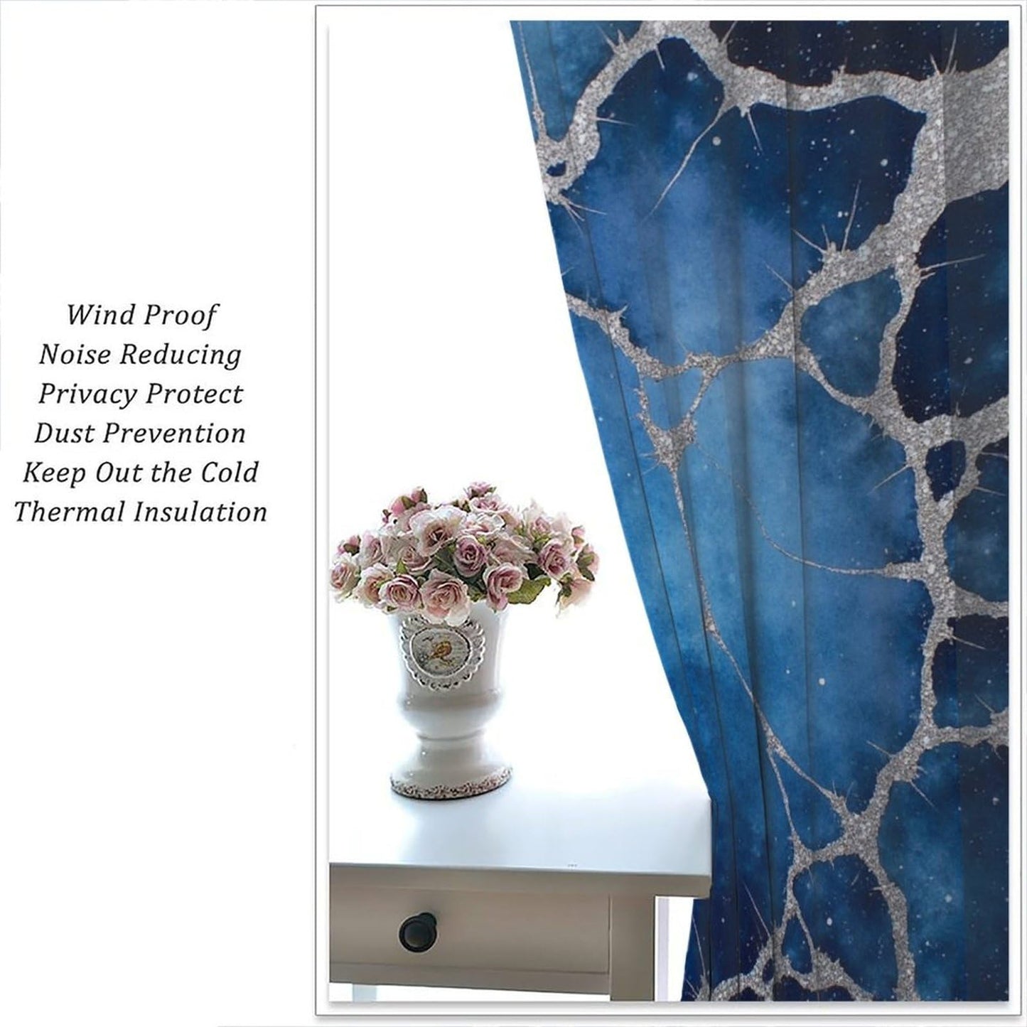 Abstract Marble Silver Line Crack Blackout Curtain, Mystical Neural Network Pattern Curtain Rod Pocket Thermal Insulated Window Drapes for Bedroom Living Room Decor, 21W x 45L Per Panel, 2 Panels