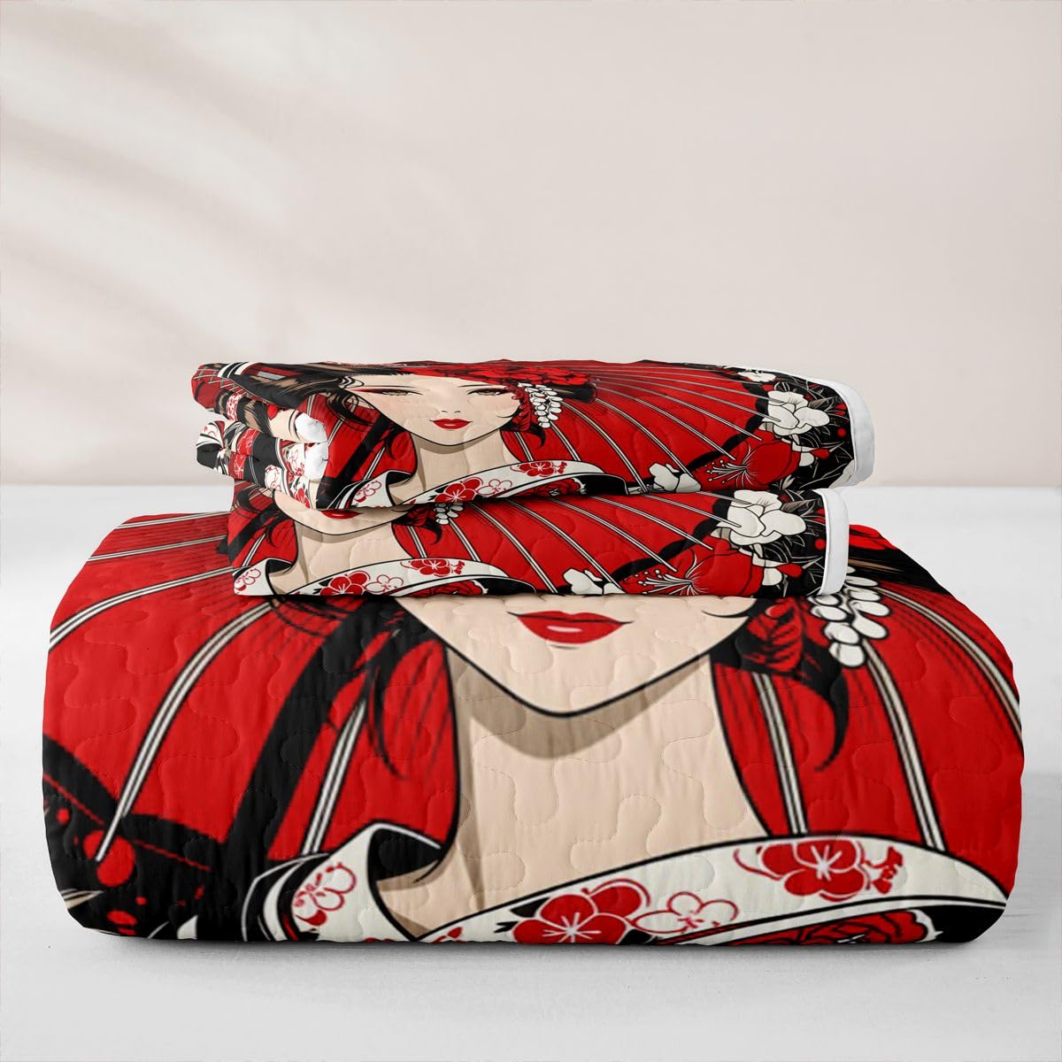 Erosebridal Japanese Geisha Quilts Twin Size - Japanese Flowers Bedspread Coverlet Set, Artistic Japan Quilt Coverlets 2Pcs (Only 1 Pillowcase)