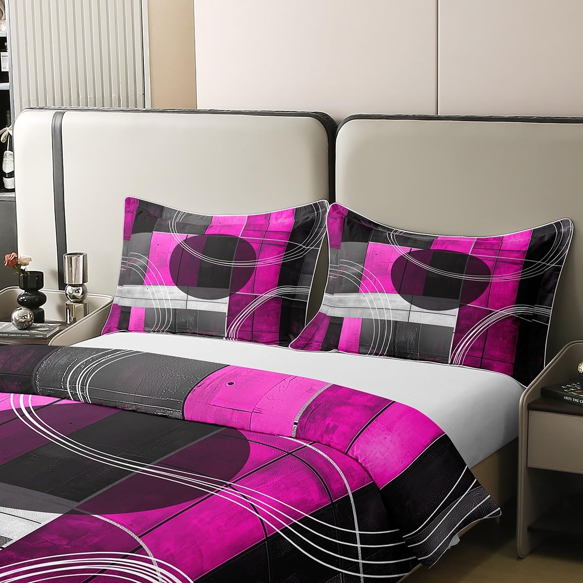 jejeloiu Purple Black Duvet Cover 100% Cotton King Size Kids Abstract Geometric Comforter Cover for Boys Girls Teens Modern Art Bedding Set Breathable Soft Room Decor