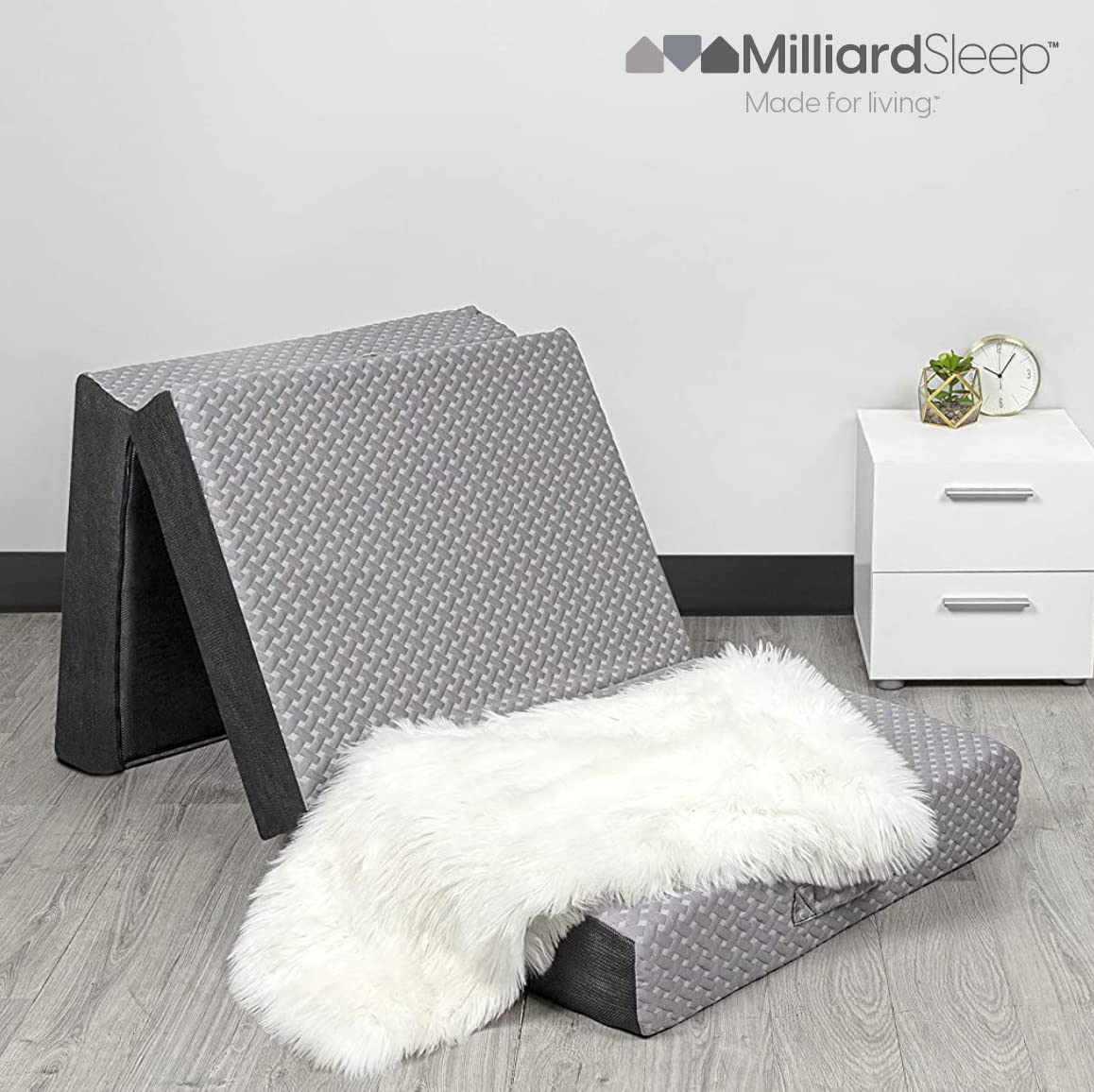 Milliard Trifold Mattress, Cot Size, 6 inch, Portable Foldable Mattress with Memory Foam & Washable Cover, Tri-Folding Floor Bed, Camping, Fold Up Guest Bed, RV Travel, Sleepovers, 75" x 31"