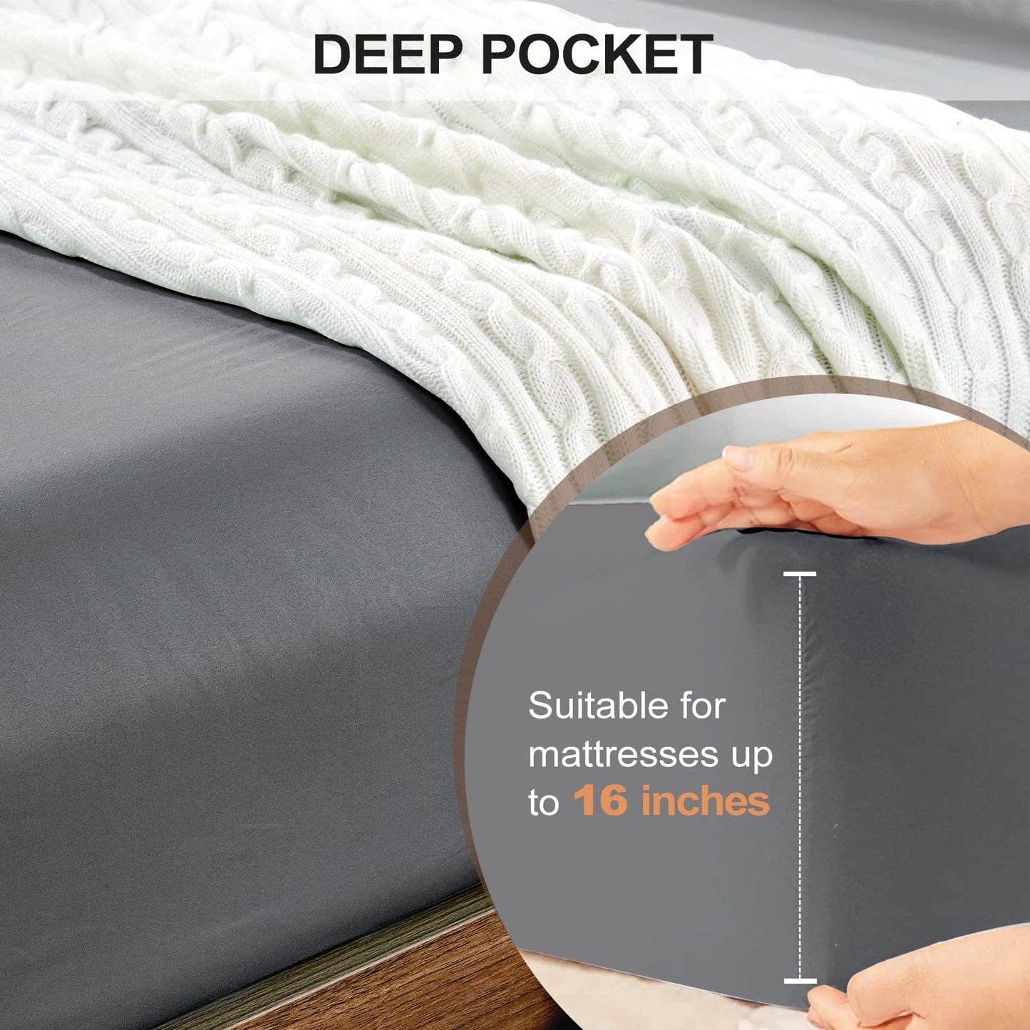FreshCulture Queen Fitted Sheet - Hotel Quality, Ultra Soft & Breathable Brushed Microfiber, Deep Pocket, Cooling Fitted Sheets for Queen Size Bed (Dark Grey)