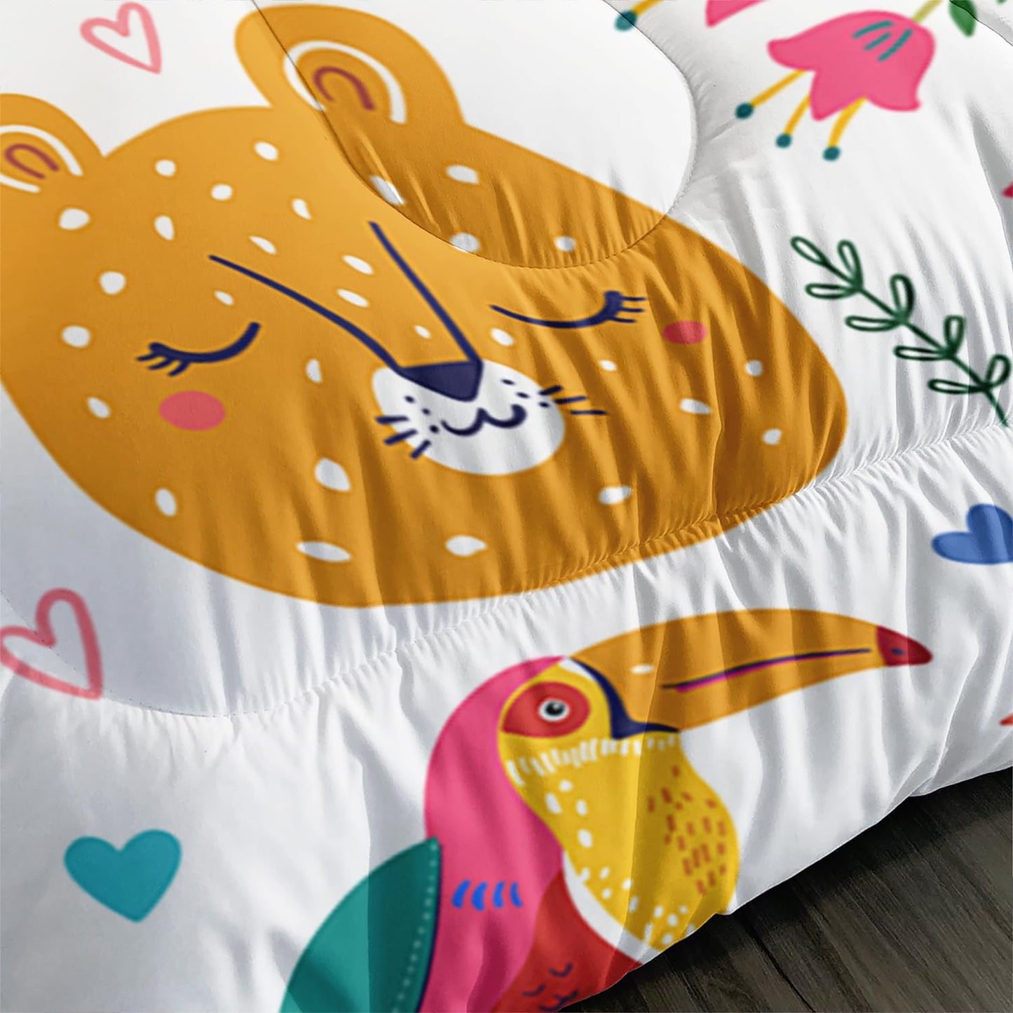 XYNHML Kids Cute Cat Comforter Set Twin Size 3Pcs Cartoon Pet Rainbow Giraffe Fishing Bedding Set Lovely Animal Parrot Flower Quilt Bed Set for Children Girls Boys Room Decor