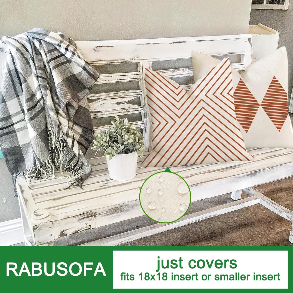 RABUSOFA Outdoor Pillows Covers 18x18 inch Waterproof,Fall Rust and Beige Boho Cushion Cases Set of 4 for Patio Furniture Sunbrella Couch(No Insert)
