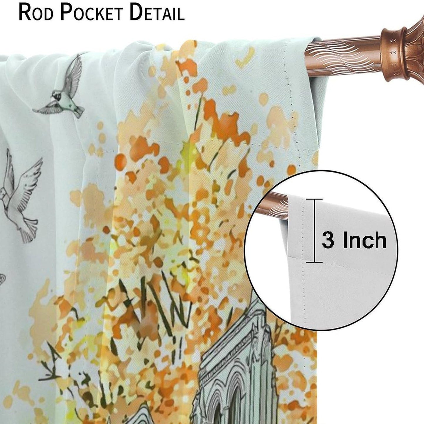 TYVGICZ Yellow Paris Curtains, Landscape Architecture City Scenery Eiffel Tower Landmark Famous Cityscape Romantic Window Treatments for Girls Living Room Kitchen Bathroom 2 Panel, 42x45 Inch