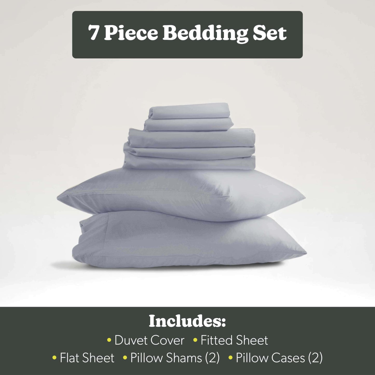 Hearth & Harbor Queen Size Duvet Cover & Bed Sheet Set Grey Lavender, 7 Piece Soft Double Brushed Bedding Set, Includes Duvet Cover, Flat Sheet, Fitted Sheet, Pillowcases and Pillow Shams