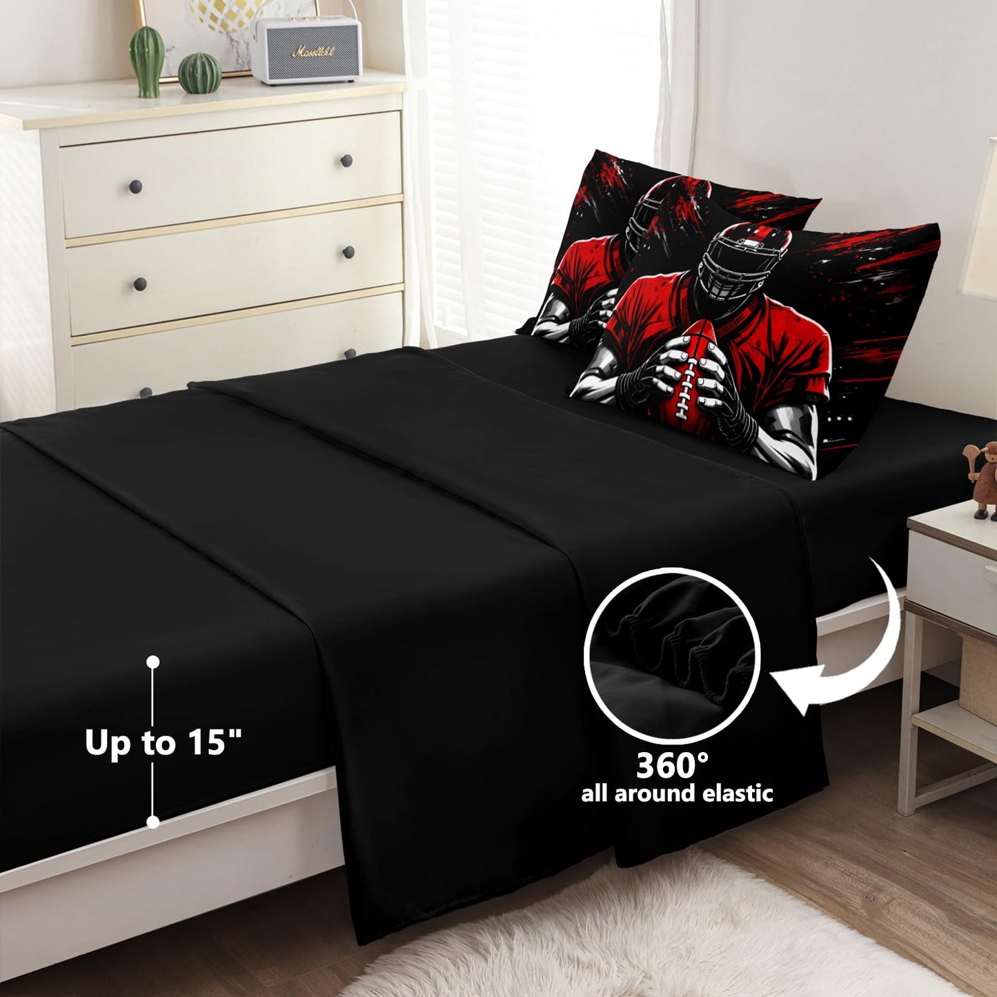 HICAND 5 Pcs Football Full Bedding Set for Boys Teens, Full Size Sports Football Player Boys Comforter Set with Sheets