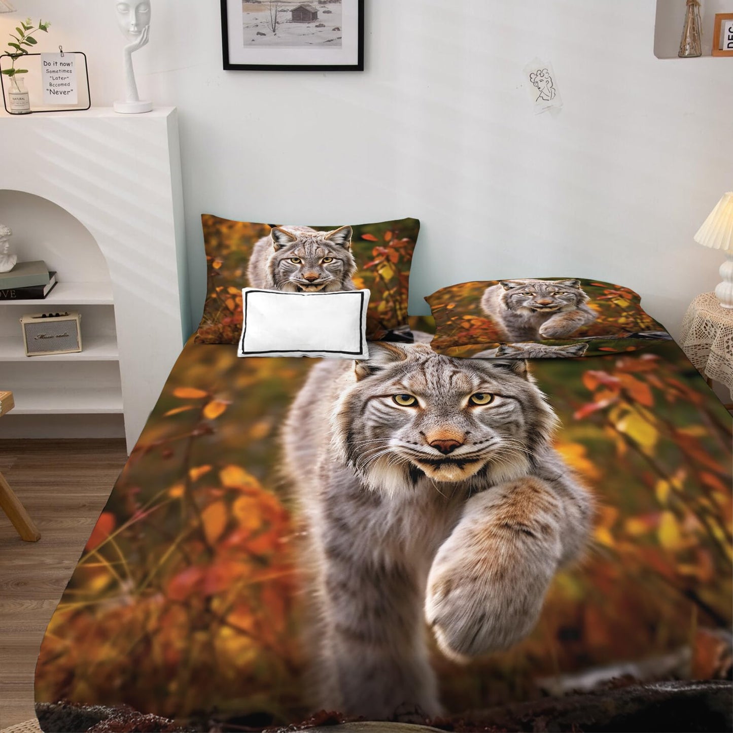 zcsm Lynx Sheets King Sheet Sets - 3D Animal Bed Sheets, Soft Microfiber & Deep Pocket & Wrinkle Free Patterned Bedding Sheets & Pillowcases, 4 Piece (1 Fitted Sheet, 1 Flat Sheet, 2 Pillow Cases)