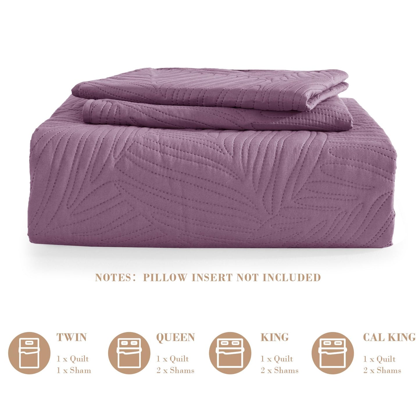 Exclusivo Mezcla Queen Quilt Bedding Set, Lightweight Dusty Lavender Quilts Queen Full Size for All Seasons, Soft Microfiber Bedspreads Coverlets Bed Cover with Leaf Pattern, 3 Piece