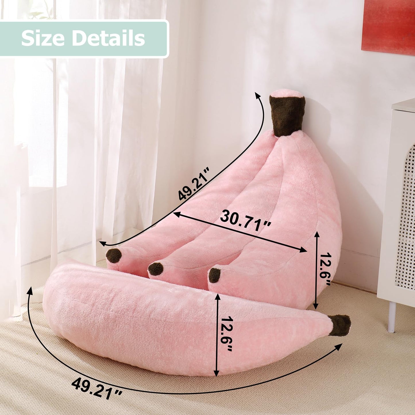 IEVENW Banana Bean Bag Chair with Ottoman, Floor Sofa Bed with Footrest, Comfy Convertible Lounger for Teens & Adults, Plush Couch for Bedroom, Living Room or Dorm, M-Pink