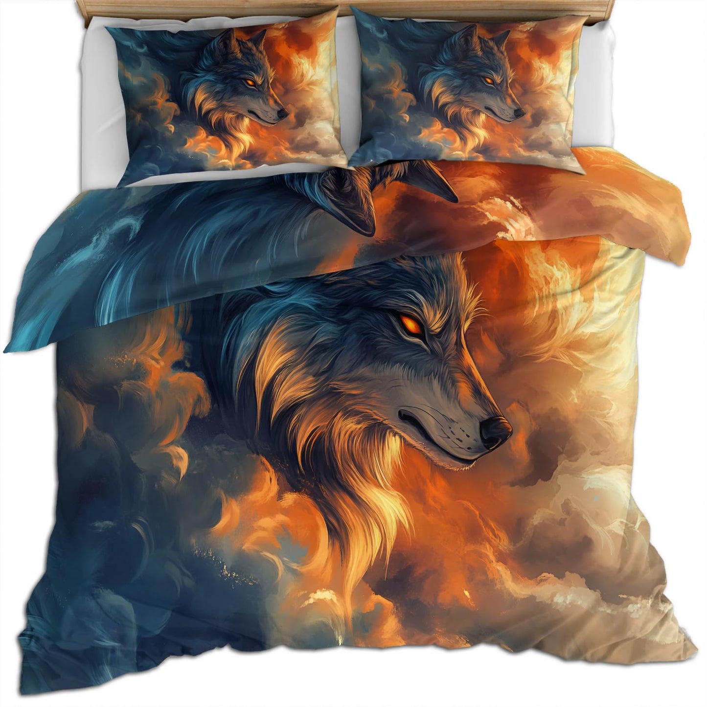 PAISUOQ Wolf Print Duvet Cover Full Size, Galaxy Wolf Bedding, 3 Piece, Soft Microfiber Patterned Comforter Cover with Zipper Ties & 2 Pillowcase, Abstract Animals Bedroom Decor & Gifts