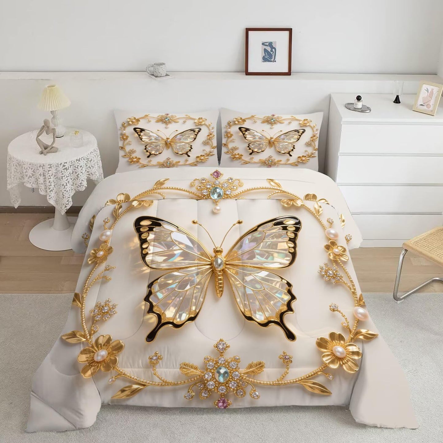 DJNEAR Butterfly Comforter Set Twin Size Black and Gold Bedding Sets for Girls Kids Teen Women Bedroom Diamond Butterflies Printed Quilt Room Decor 1 Comforter 1 Pillowcase