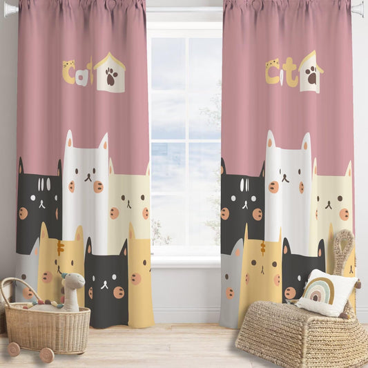 Cat Blackout Curtains Colorful Funny Cute Cartoon Animal Cat Modern Simple Art Kids Girls Boys Women Bedroom Living Room Bathroom Kitchen Rod Pocket Decoration Window Drapes 2 Panels W21xL45in