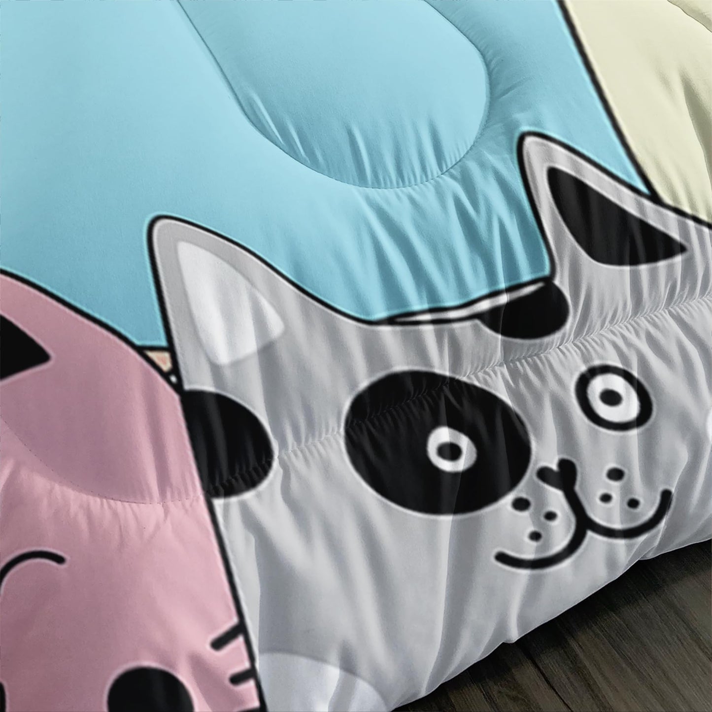 Tuzaovy Queen Cat Comforter Set for Girls - Kawaii Queen Size Bedding, Cute Comforter Set for Teen Girls