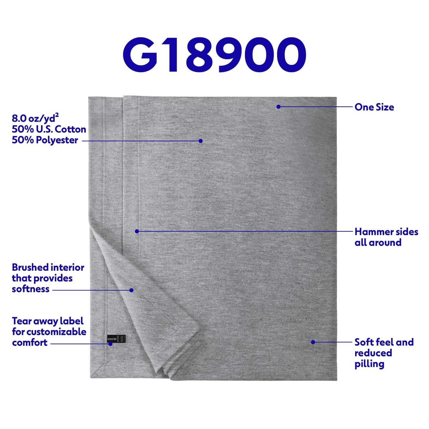 Gildan Heavy Blend Fleece Blanket, Style G18900, Sport Grey, 50" x 60"