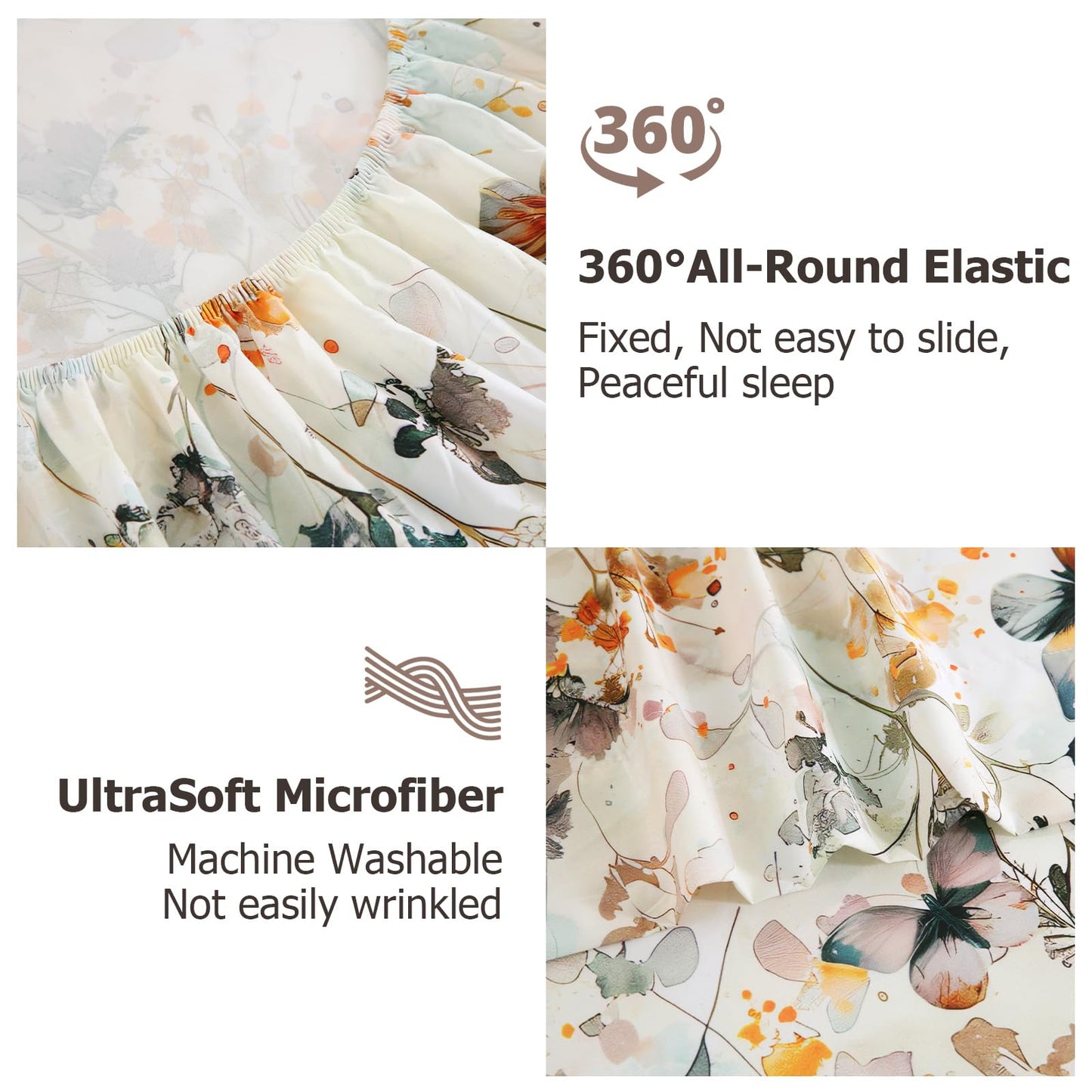 CozySmile Queen Size Printed Sheet Set Soft & Breathable Bedding Deep Pocket 16" Cooling Wrinkle Free Comforter Bed Set Botanical Pattern Sheets (Queen, Butterflies Dancing)