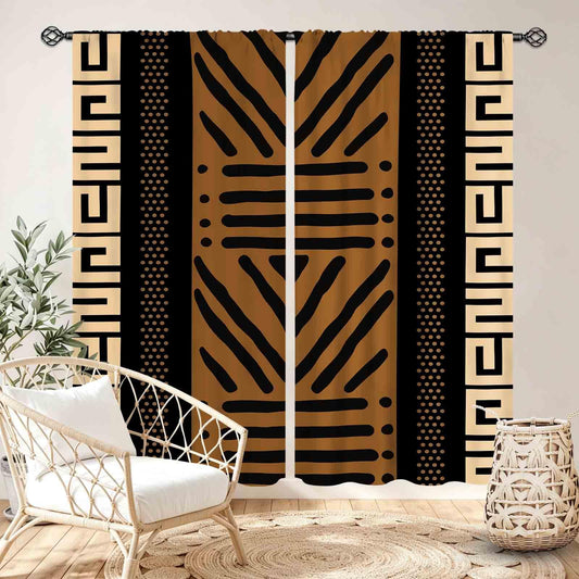 Lnepty African Curtains,Boho Abstract Ethnic Tribal Historical African American Afro Geometric Vintage Window Treatment for Bedroom Living Room Bathroom 2 Panels,42X45 Inch