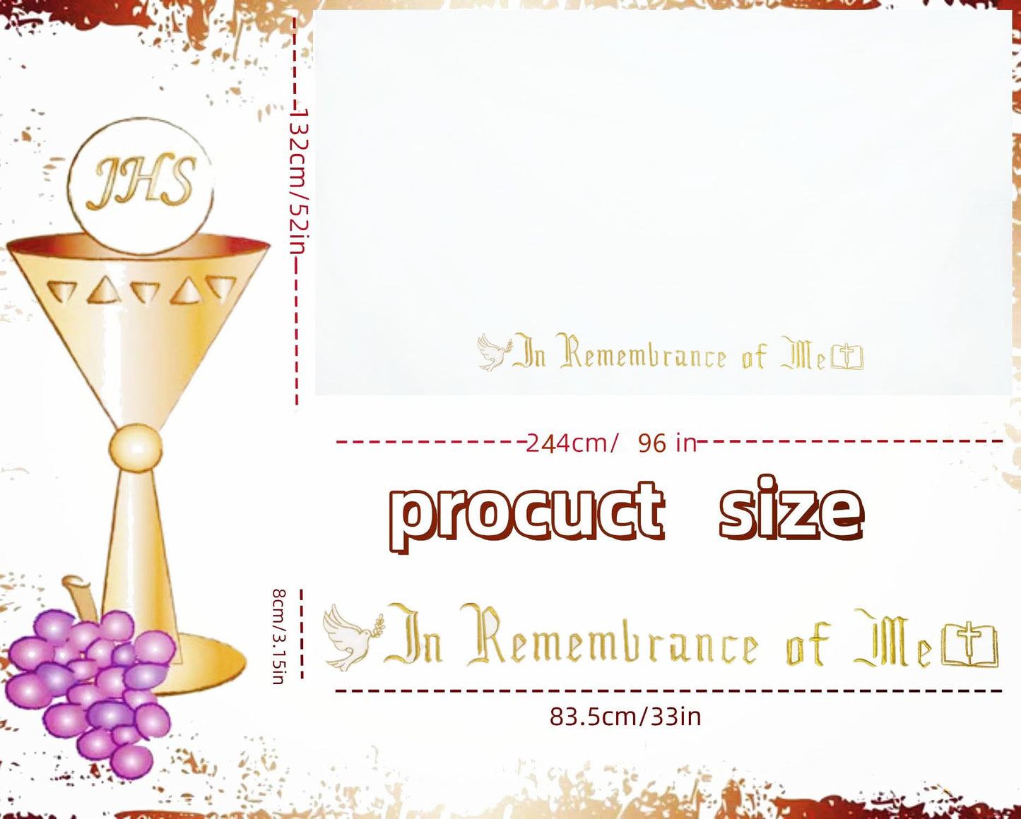 Large In Remembrance of Me Gold Thread Embroidery Altar Frontal Holy Communion Table Cloth Cover 96x52Inch White Rectangle Communion Table Cloth for Church for Gatherings Baptism Ceremonies(Gold)