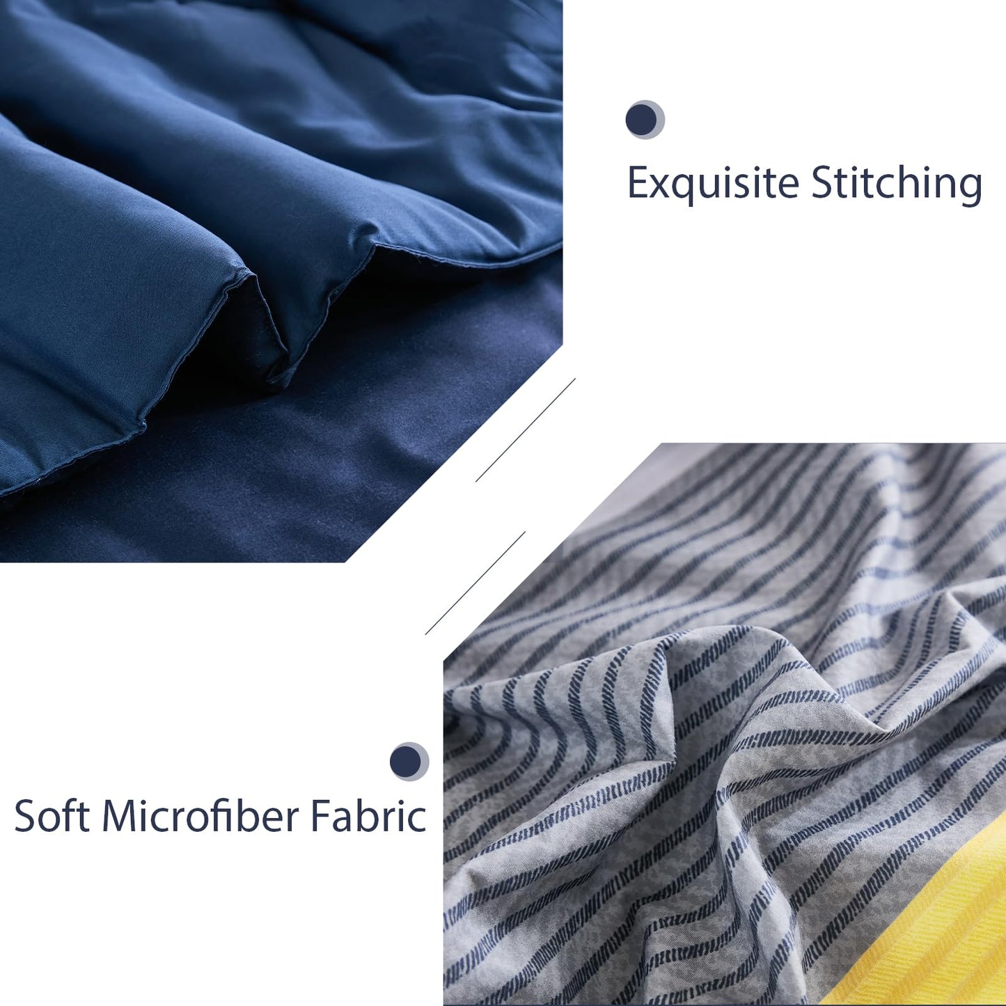WONGS BEDDING Comforter Set Queen, Reversible Blue Striped Patchwork Down Alternative Comforter for Queen Bed,3 Pieces (1 Comforter+2 Pillowcases), Soft Microfiber Bedding Duvet Insert Set 90"×90"