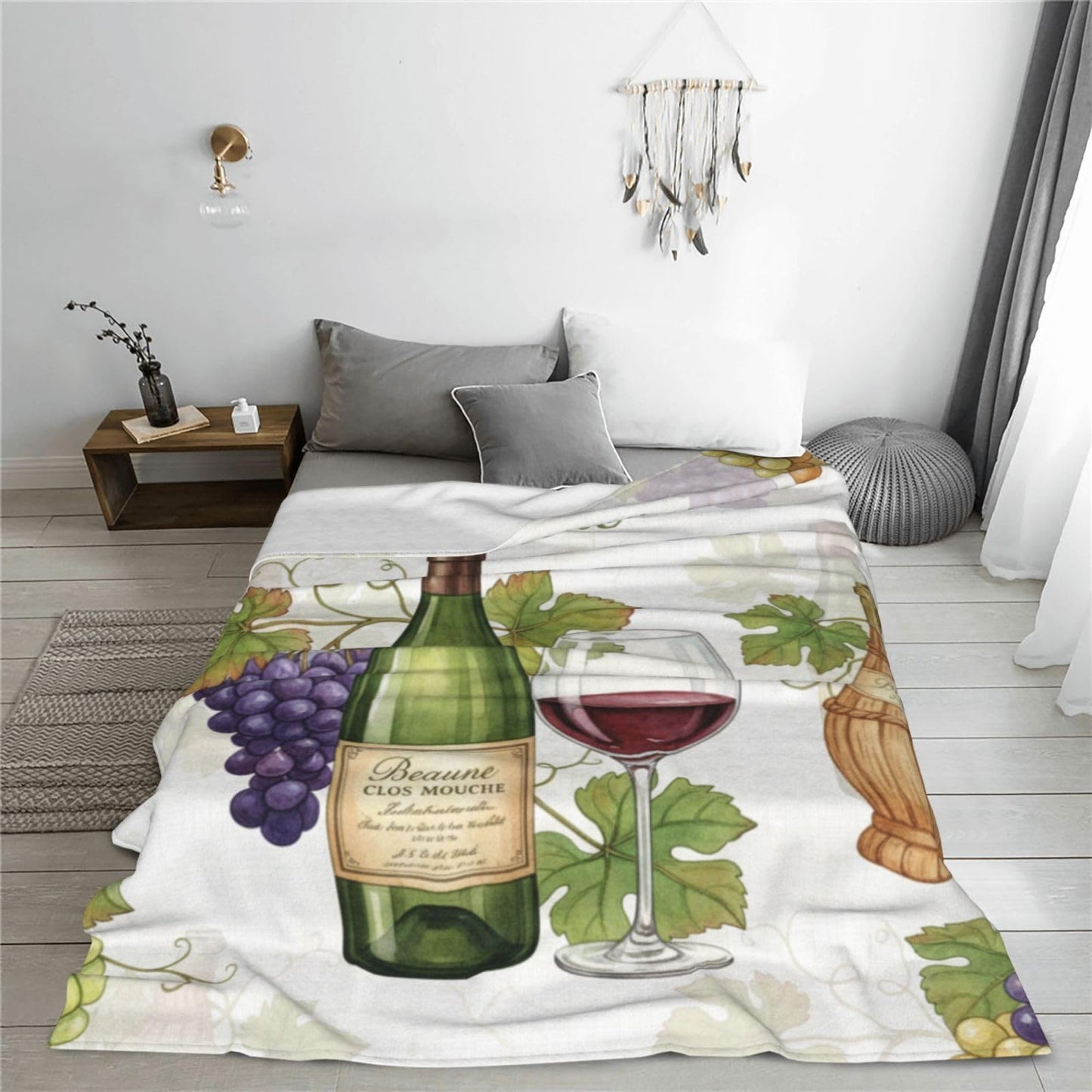 Fleece Throw Blanket for Couch, Wine Time Grapes Soft Fuzzy Cozy Blankets Warm Lightweight Flannel Throws for Bed, Sofa, Travel, All Seasons 50x40 Inches