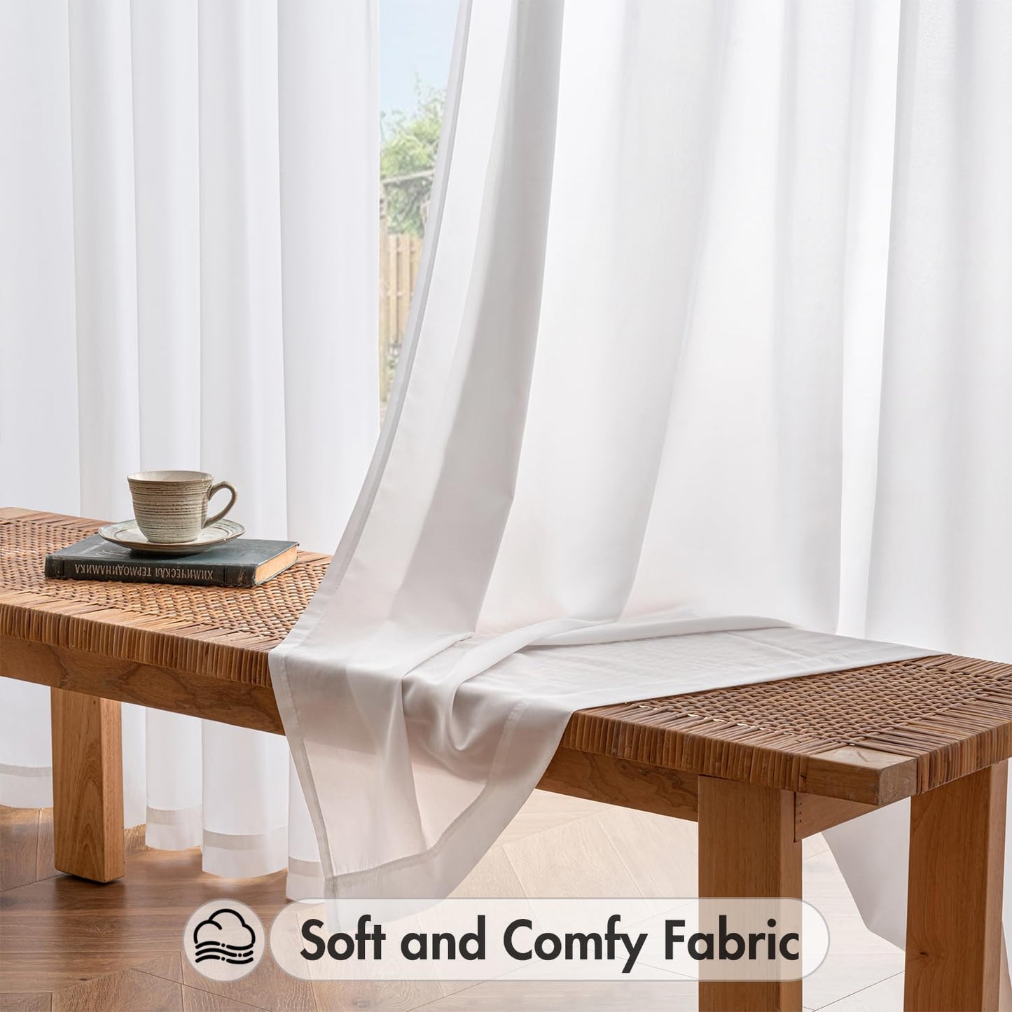 MIULEE White Privacy Sheer Curtains that Let Light in 84 Inches Long Non-See-Through Semi Sheer Curtains Light Filtering Window Curtain Drapes for Living Room Bedroom 2 Panels Set 42 X 84