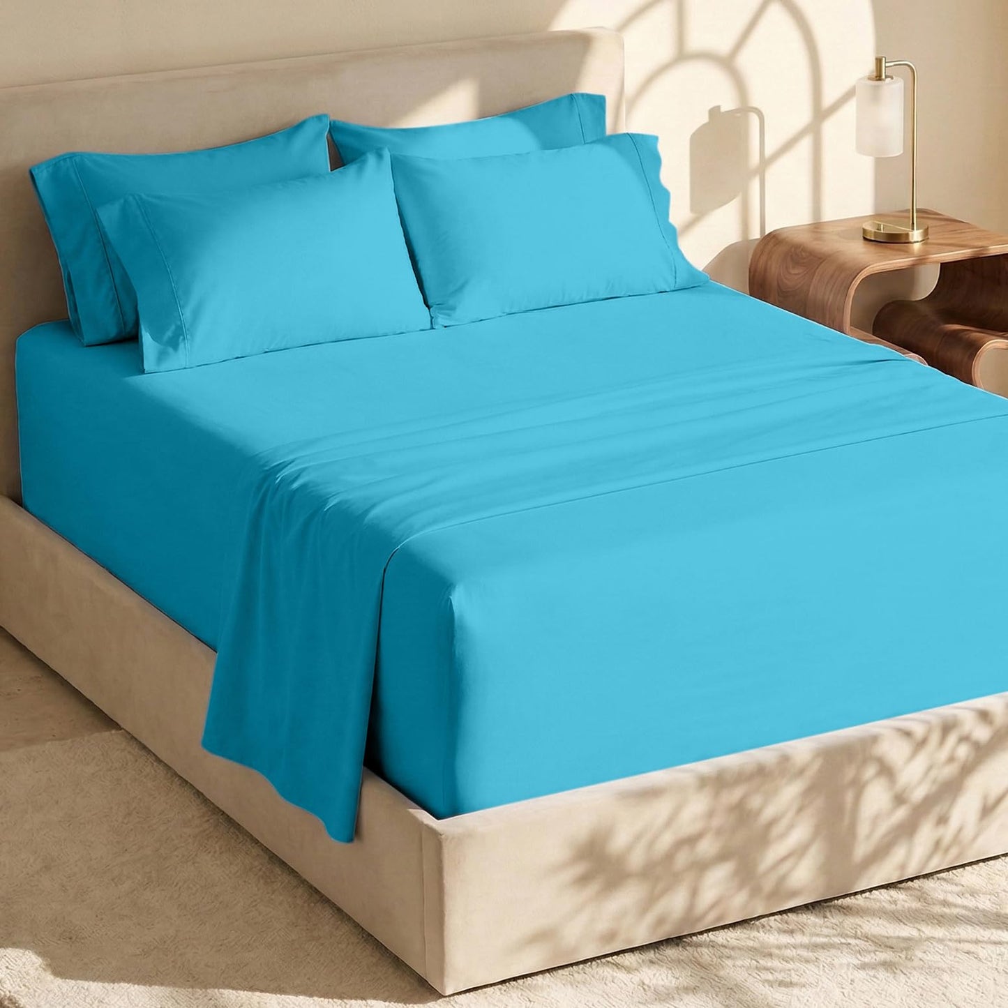 Hearth & Harbor Extra Deep Pocket Queen Sheets Sets - Fits Mattress 18-24 Inches Deep - Extra Deep Pocket Sheets - 6 Piece Queen Size - Beach Blue