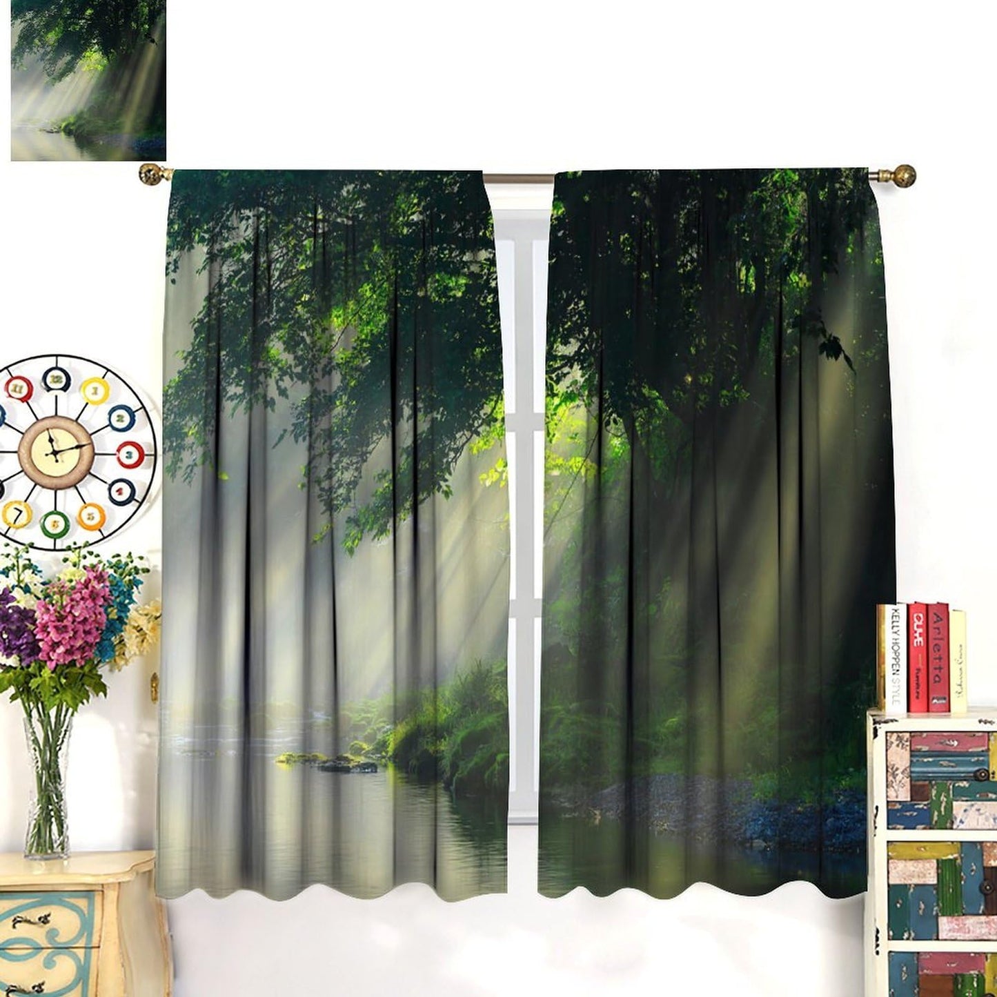 AuiMzoo Forest Waterfall Curtains Natural Woodland Lakes, Streams and Forest Flora Blackout Curtains for Bedrooms, Living Rooms and Coffee Rooms42X45 Inch