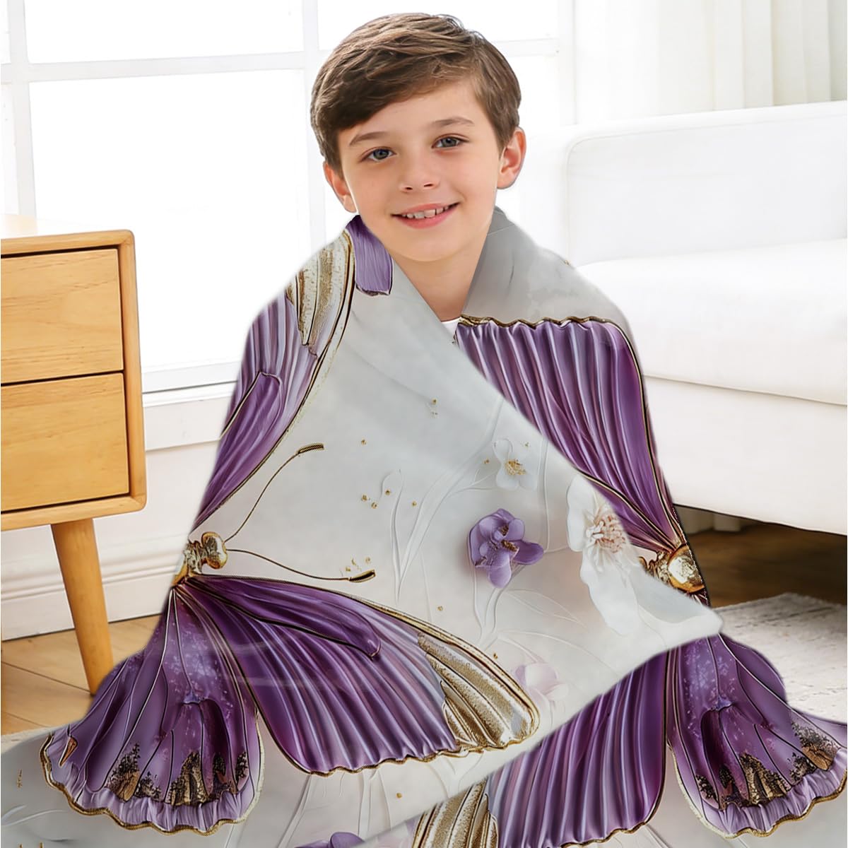 HUNXIAOJ Butterfly Blanket for Girls Women Kids Flannel Purple Butterfly Plush Throw Blanket Girls Bedroom Decor for Couch Bed Home Decor 49"x59"
