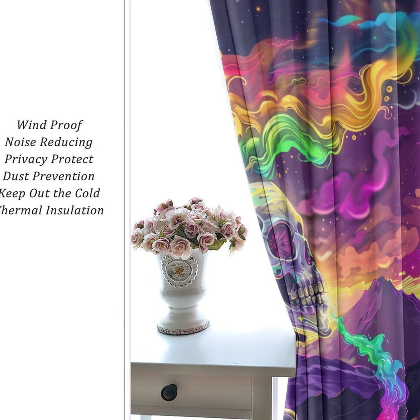 HDESDIS Gothic Skeleton Bone Blackout Curtains for Bedroom, Mystical Space Star Skull Fantasy Grommet Curtains Thermal Insulated Window Drapes for Living Room, 21W x 45L, 2 Panels