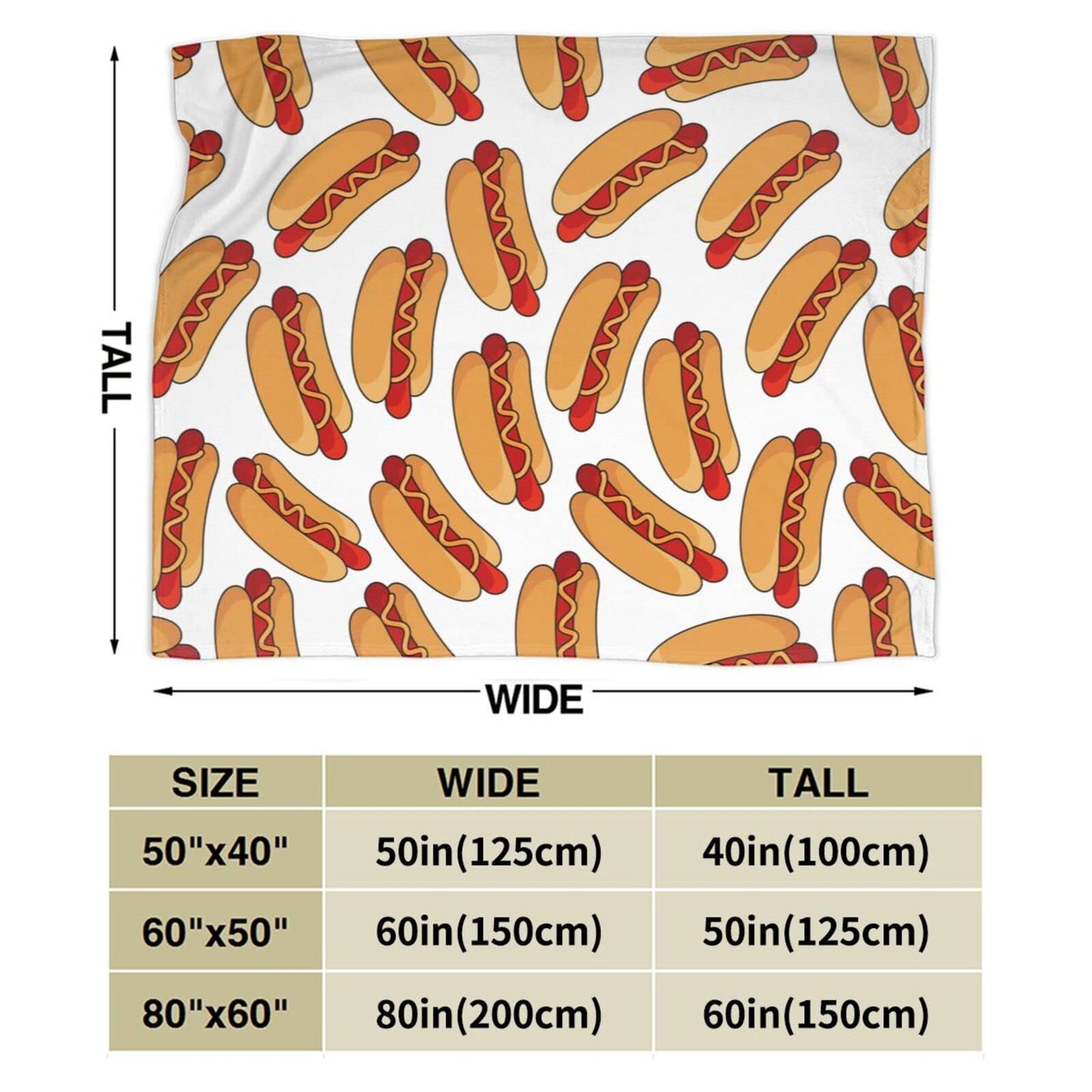 Hot Dog Food Throw Blanket Super Soft Warm Bed Blankets for Couch Bedroom Sofa Office Car, All Season Cozy Flannel Plush Blanket for Girls Boys Adults, 50"X40"