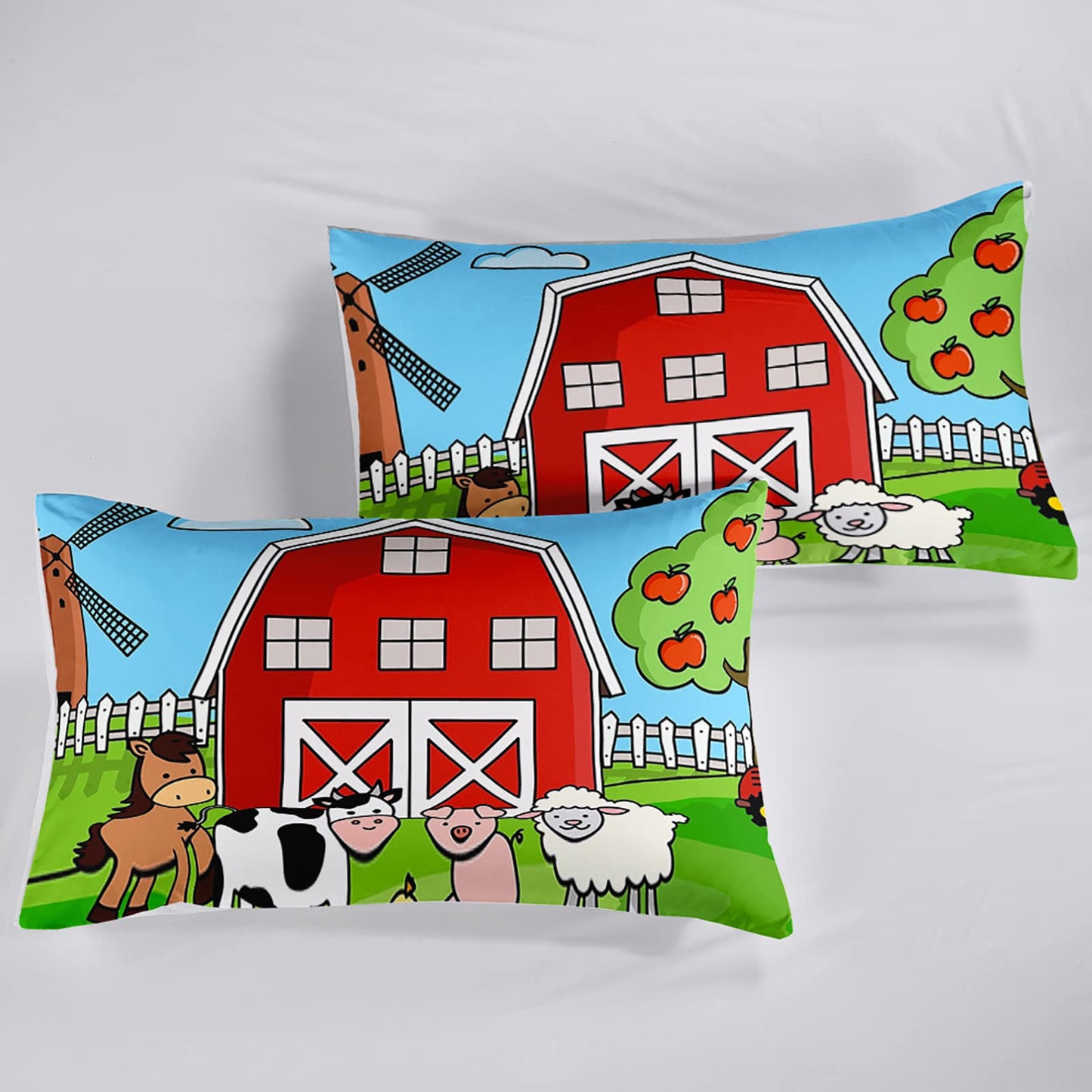 QOOMO Farm Animal Sheet Set,Farmhouse Kids Bed Sheets,Cartoon Animals 16" Deep Pocket Bed Sheet Set for Boys/Girls/Kids/Teens，1 Fitted Sheet,1 Flat Sheet and 2 Pillowcases，Twin Size