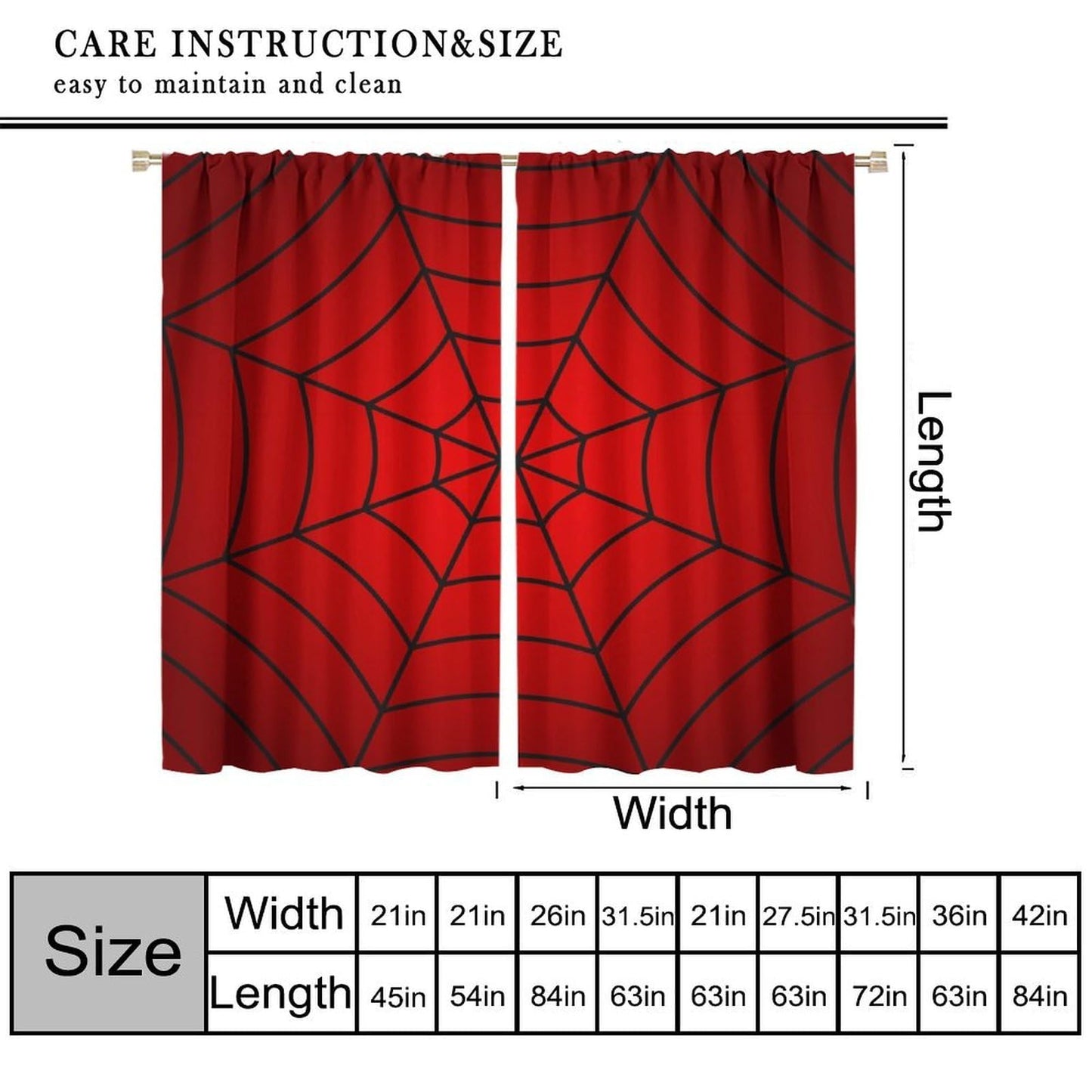 Djaby Spider Web Curtains, Cartoon Red Spider Web Window Curtain for Kids Girls Boys Bedroom Living Room Home 42" W X 45" L(No Blackout)