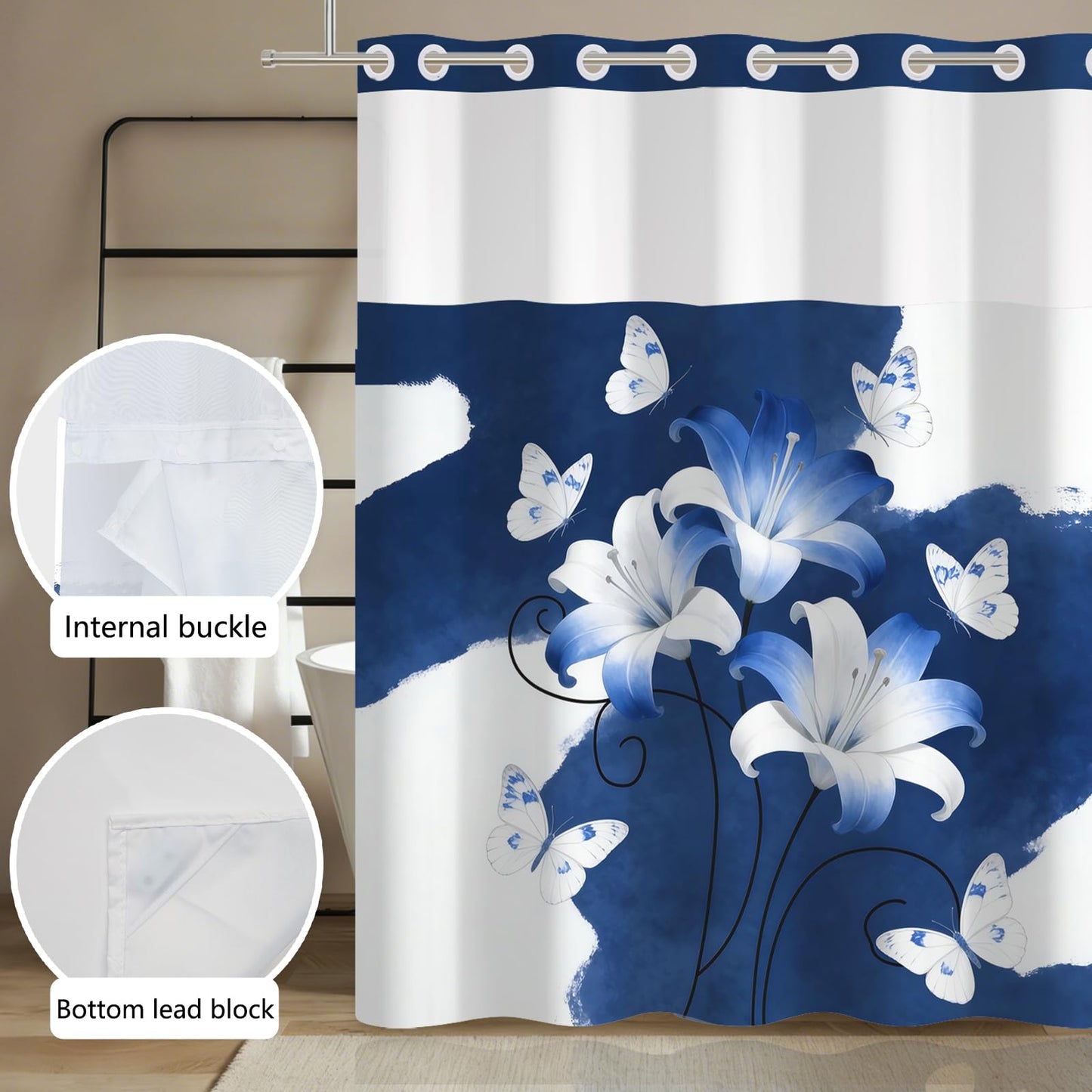 Xiazhilaio No Hook Modern Shower Curtain and Liner Set 71 x 74 Inch