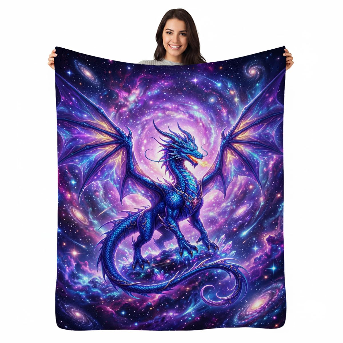 Yujiiso Cosmic Galaxy Dragon Blanket, Soft Flannel Fleece Throw 50" x 60"