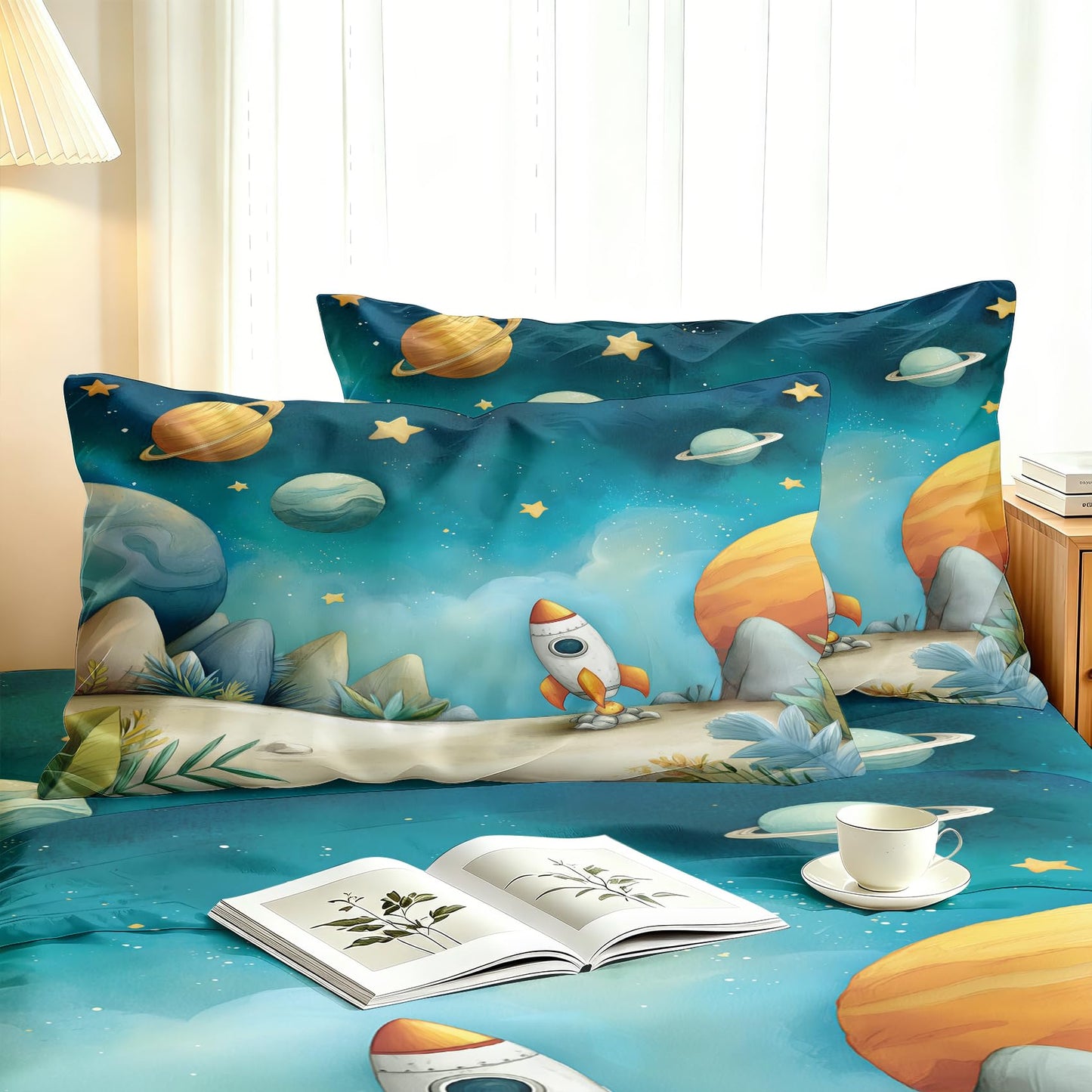 Kids Rocket Queen Sheet Set 4 Pcs Solar System Bed Sheets