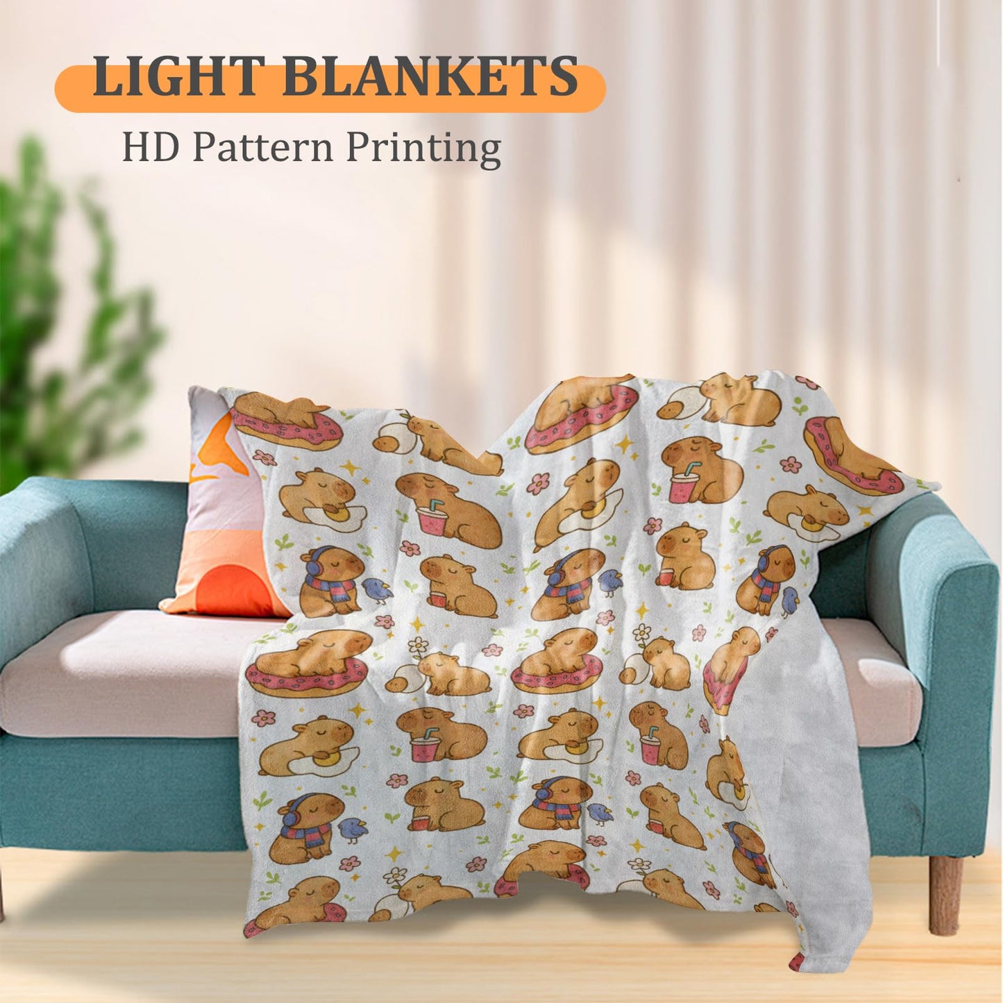 Cute Capybara Blanket, 60 x 50 Inch Flannel Adorable Animal Throw Blanket, Capybaras Gifts for Women Girls Boys Adults Kids, Lightweight Cozy Warm Blankets for Sofa Travel Home Decor