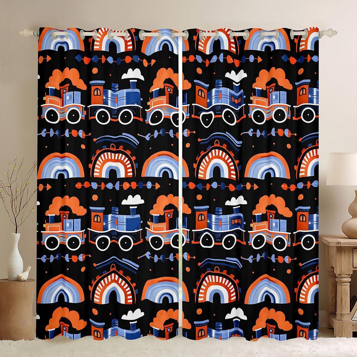 Feelyou Train Curtains for Bedroom Living Room Industrial Revolution Blackout Shades Steam Engine Room Darkening Curtain Cartoon Train Transportation Window Treatments, 2 Panels 38 x 45 Inch Decor